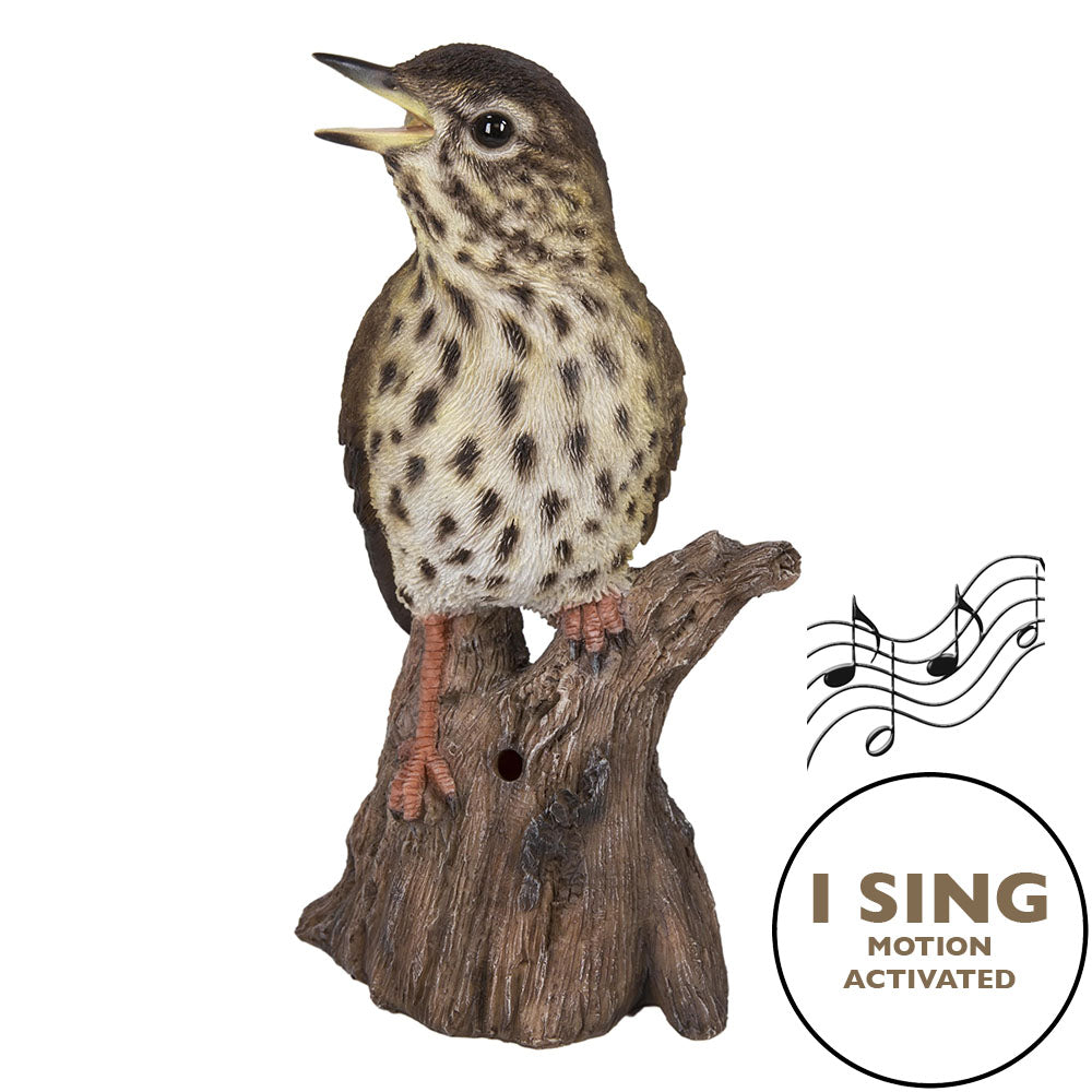 MOTION ACTIVATED SINGING SONGBIRD STANDING ON STUMP