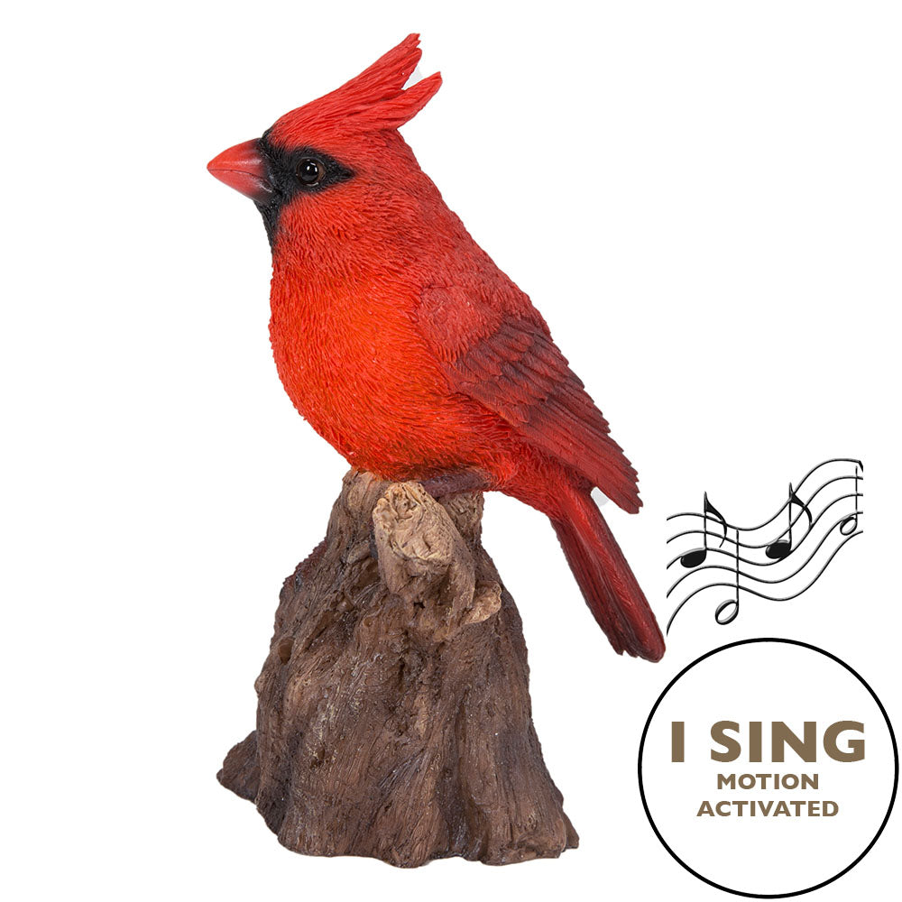 MOTION ACTIVATED SINGING CARDINAL STANDING STUMP
