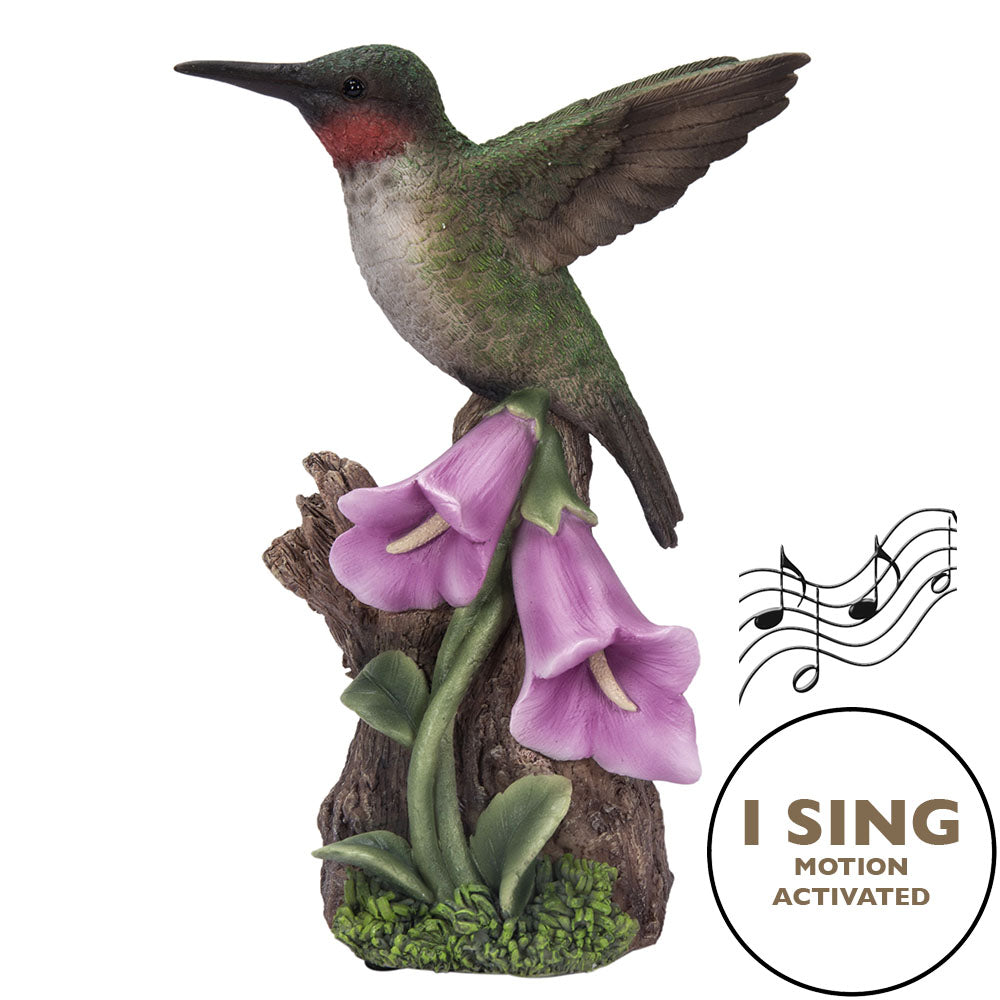 87675-J - MOTION ACTIVATED SINGING HUMMINGBIRD ON FOXGLOVE