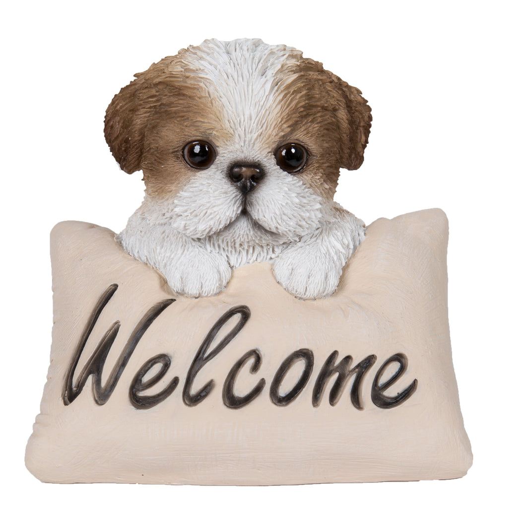 SHIH TZU W/WELCOME SIGN - BROWN & WHITE