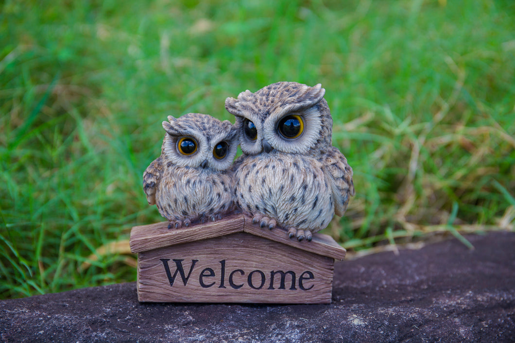 87717-G - MOTHER & BABY OWL WELCOME SIGN