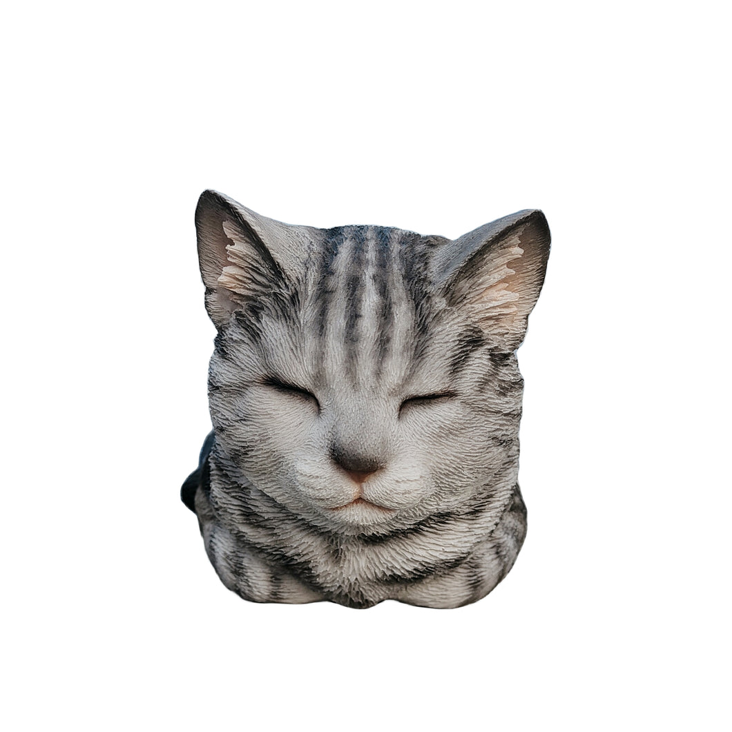 87729-D - Tabby Tranquility: Whimsical Black Polyresin Napping Cat Figurine