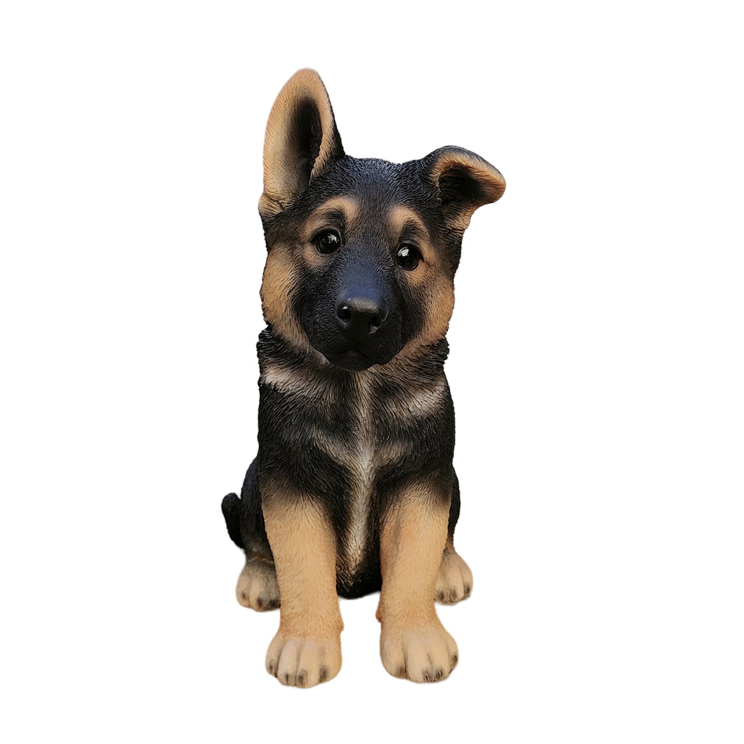 87766-B - Adorable Shepherd Pup: Polyresin Figurine in Black and Brown