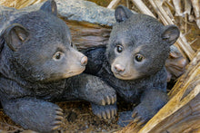 Load image into Gallery viewer, 87957-E - BLACK BEAR CUBS HIDING UNDER LOG STATUE (HI-LINE EXCLUSIVE)
