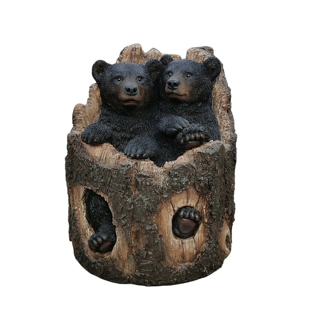 87957-L - Stump Cubs Duo: Playful Polyresin Black Bear Figurine Set