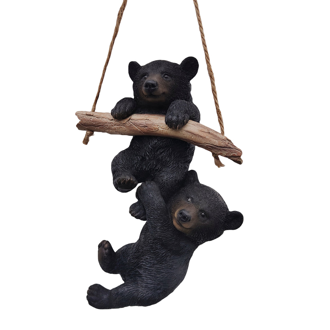 87957-N - Hanging Bear Cubs Duet: Playful Black Polyresin