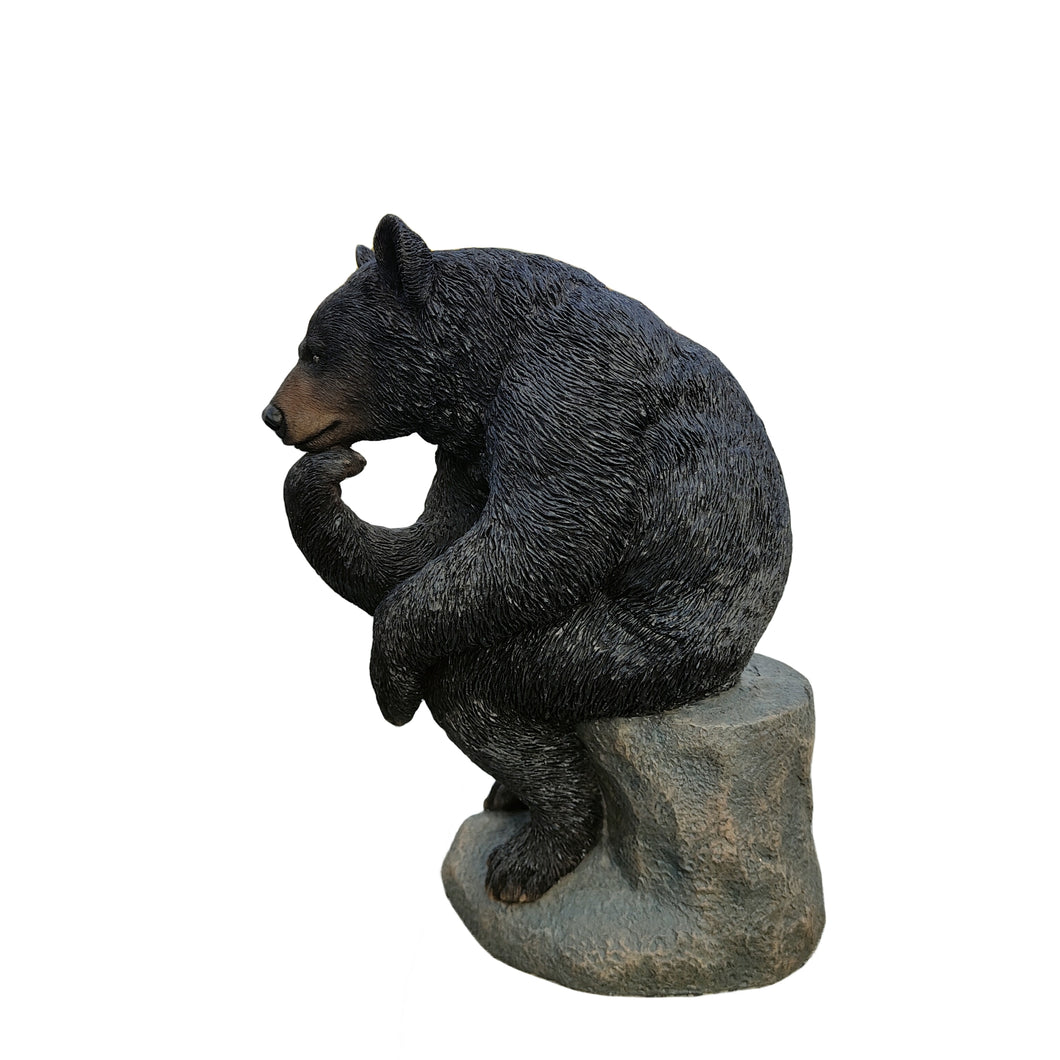 Onyx Contemplation: Intriguing Black Polyresin Thinking Bear Figurine