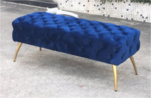 Load image into Gallery viewer, 96141-NB - BENCH-BUTTON-TUFTED NAVY VELVET W/GOLD LEGS
