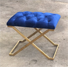 Load image into Gallery viewer, 96143-NB - BENCH-BUTTON-TUFTED W/GOLD X-BASE
