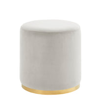 Load image into Gallery viewer, 96145-WT - OTTOMAN-ROUND WHITE VELVET W/GOLD BAND
