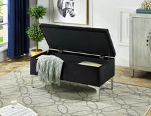 Load image into Gallery viewer, 96151-BK - STORAGE BENCH-BUTTON-TUFTED BLACK VELVET W/ METAL LEGS
