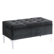 Load image into Gallery viewer, 96151-BK - STORAGE BENCH-BUTTON-TUFTED BLACK VELVET W/ METAL LEGS
