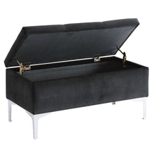 Load image into Gallery viewer, 96151-BK - STORAGE BENCH-BUTTON-TUFTED BLACK VELVET W/ METAL LEGS
