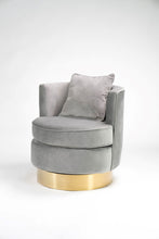 Load image into Gallery viewer, 96152-GY - CHAIR-BARREL CHAIR-GREY VELVET W/GOLD BASE, PILLOW
