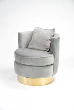 Load image into Gallery viewer, 96152-GY - CHAIR-BARREL CHAIR-GREY VELVET W/GOLD BASE, PILLOW
