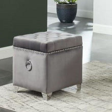 Load image into Gallery viewer, 96158-GY - STORAGE OTTOMAN-SQUARE GREY VELVET W/METAL LEGS, TRIM
