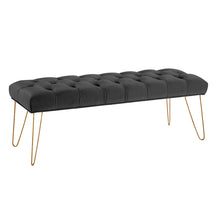 Load image into Gallery viewer, 96159-BK - BENCH-BUTTON-TUFTED BLACK VELVET W/GOLD LEGS
