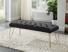 Load image into Gallery viewer, 96159-BK - BENCH-BUTTON-TUFTED BLACK VELVET W/GOLD LEGS
