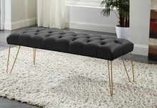 Load image into Gallery viewer, 96159-BK - BENCH-BUTTON-TUFTED BLACK VELVET W/GOLD LEGS
