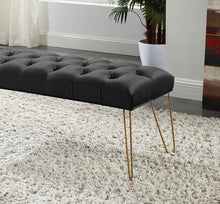 Load image into Gallery viewer, 96159-BK - BENCH-BUTTON-TUFTED BLACK VELVET W/GOLD LEGS
