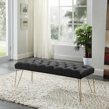 Load image into Gallery viewer, 96159-BK - BENCH-BUTTON-TUFTED BLACK VELVET W/GOLD LEGS
