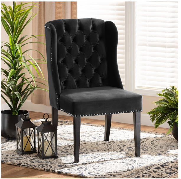 96160-BK - CHAIR-BLACK VELVET BUTTON-TUFTED WINGBACK DINING CHAIR