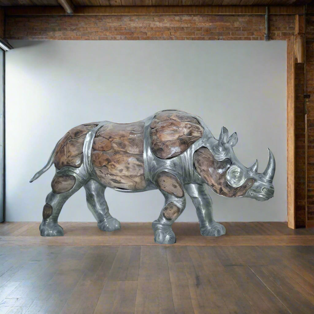 AGA-63203 - WOODEN MINI RHINO WITH ALUMINUM - S