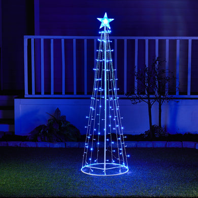 MULTI-FUNCTION TIMED LED TREE W/ STAR - 150 BLUE LEDS W/ REMOTE