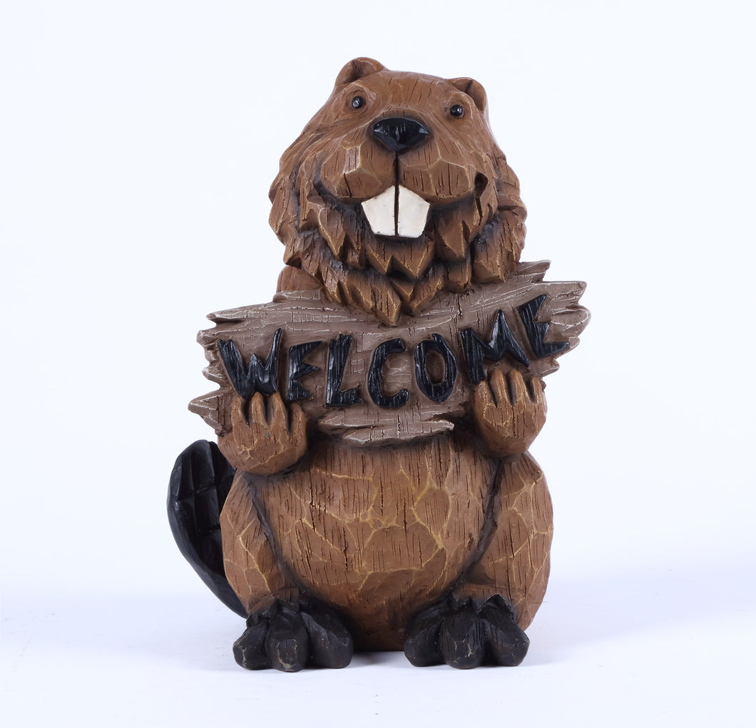 BEAVER HOLDS WELCOME SIGN