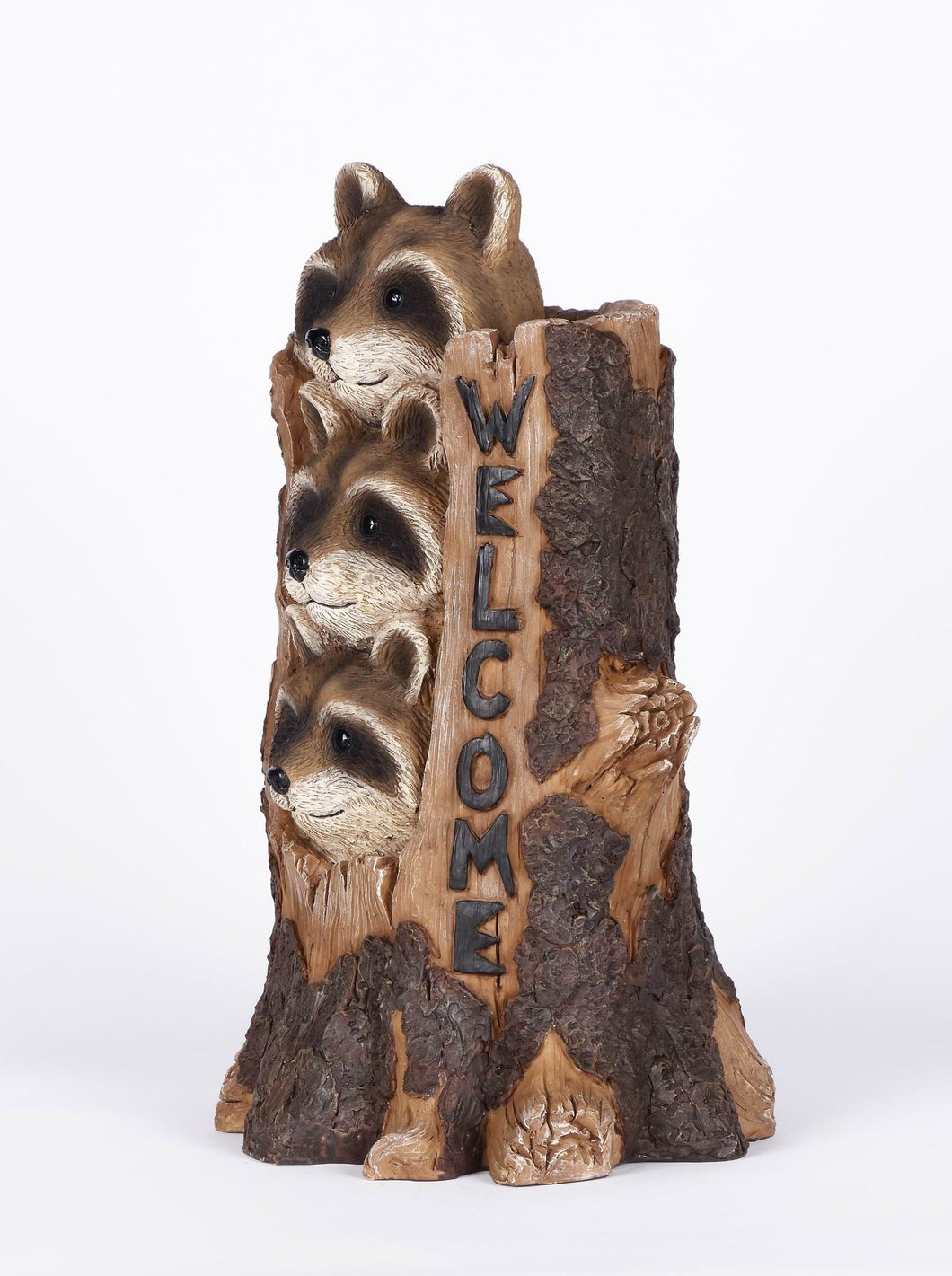 RACOON-STACKING BY TREE TRUNK W/WELCOME SIGN (HI-LINE )