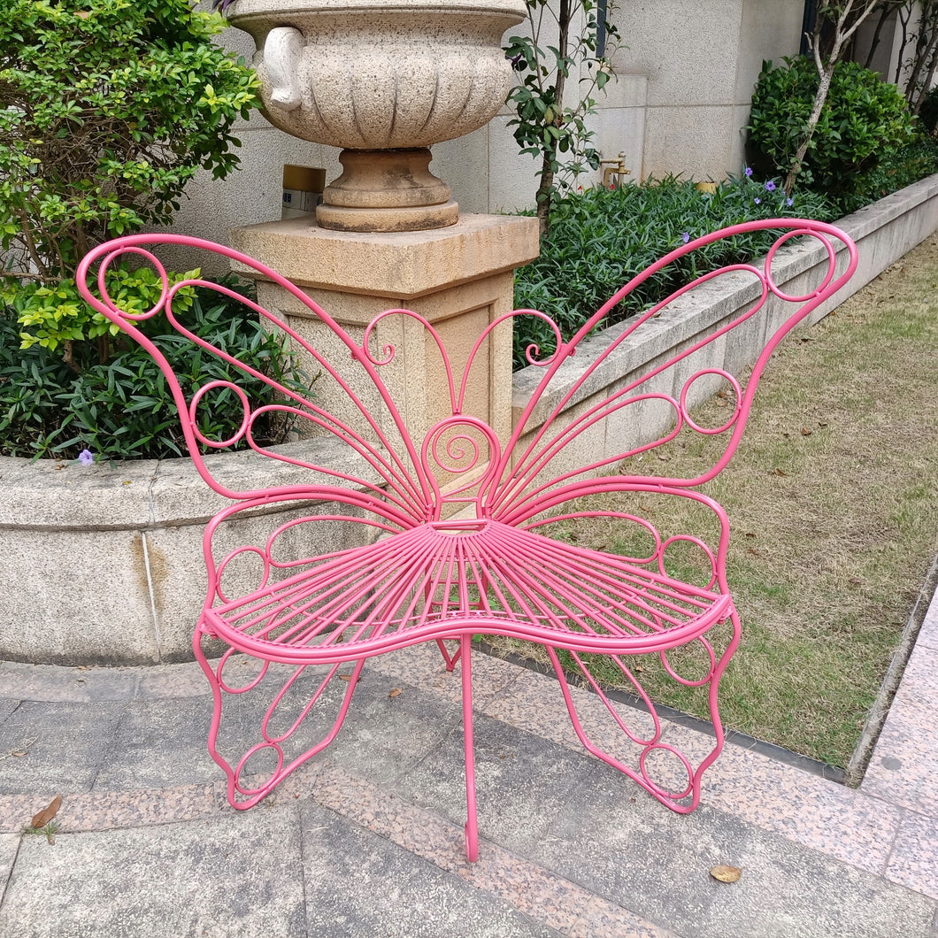 METAL GARDEN DECOR-BUTTERFLY CHAIR-PINK