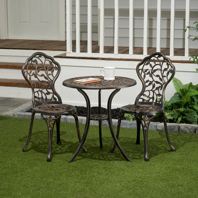 BISTRO SET 3 PC - 1 TABLE/2 CHAIRS - BRONZE LEAVES