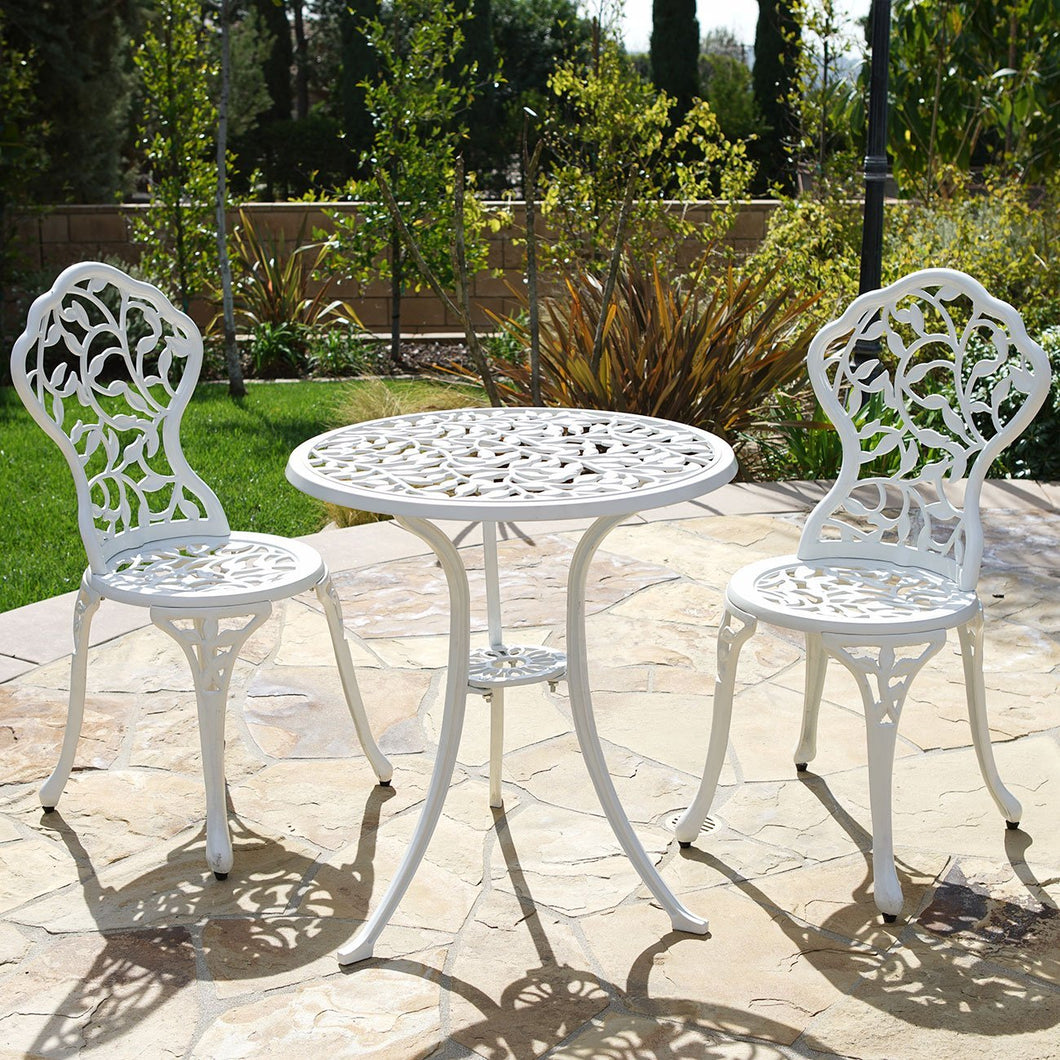 BISTRO SET 3 PC - 1 TABLE/2 CHAIRS - WHITE LEAVES