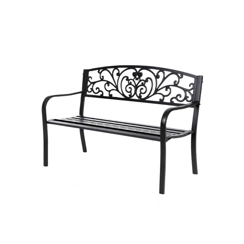 GARDEN BENCH - BLACK - SCROLL BACKREST 50 INCH LONG