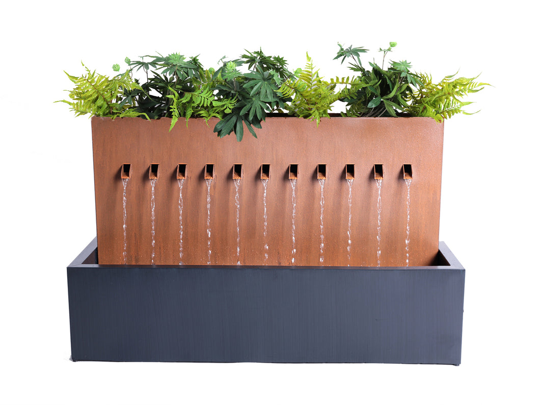 FOUNTAIN-ZINC METAL RECTANGLE WITH PLANTER