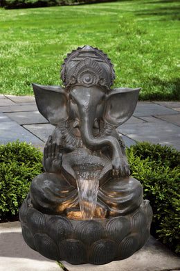 35in Ganesha Sculptural Outdoor Fountain With Ww Leds Hi-Line Gift Ltd.