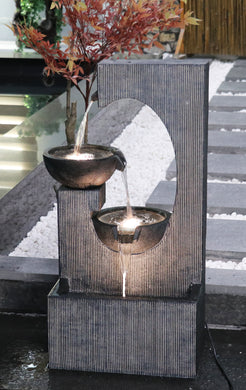 CONTEMPORARY SEMI-CIRCLE TIERED FOUNTAIN OUTDOOR W/WW LEDS