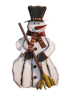 WOODEN SNOWMAN WITH BROOM 31.5 INCH H IN/OUTDOOR