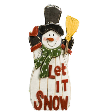 WOODEN SNOWMAN LET IT SNOW 29 INCH H IN/OUTDOOR