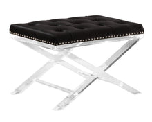 Load image into Gallery viewer, BENCH-SMALL-BUTTON-TUFTED BLACK VELVET W/ACRYLIC X-BASE
