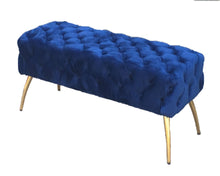 Load image into Gallery viewer, BENCH-BUTTON-TUFTED NAVY VELVET W/GOLD LEGS
