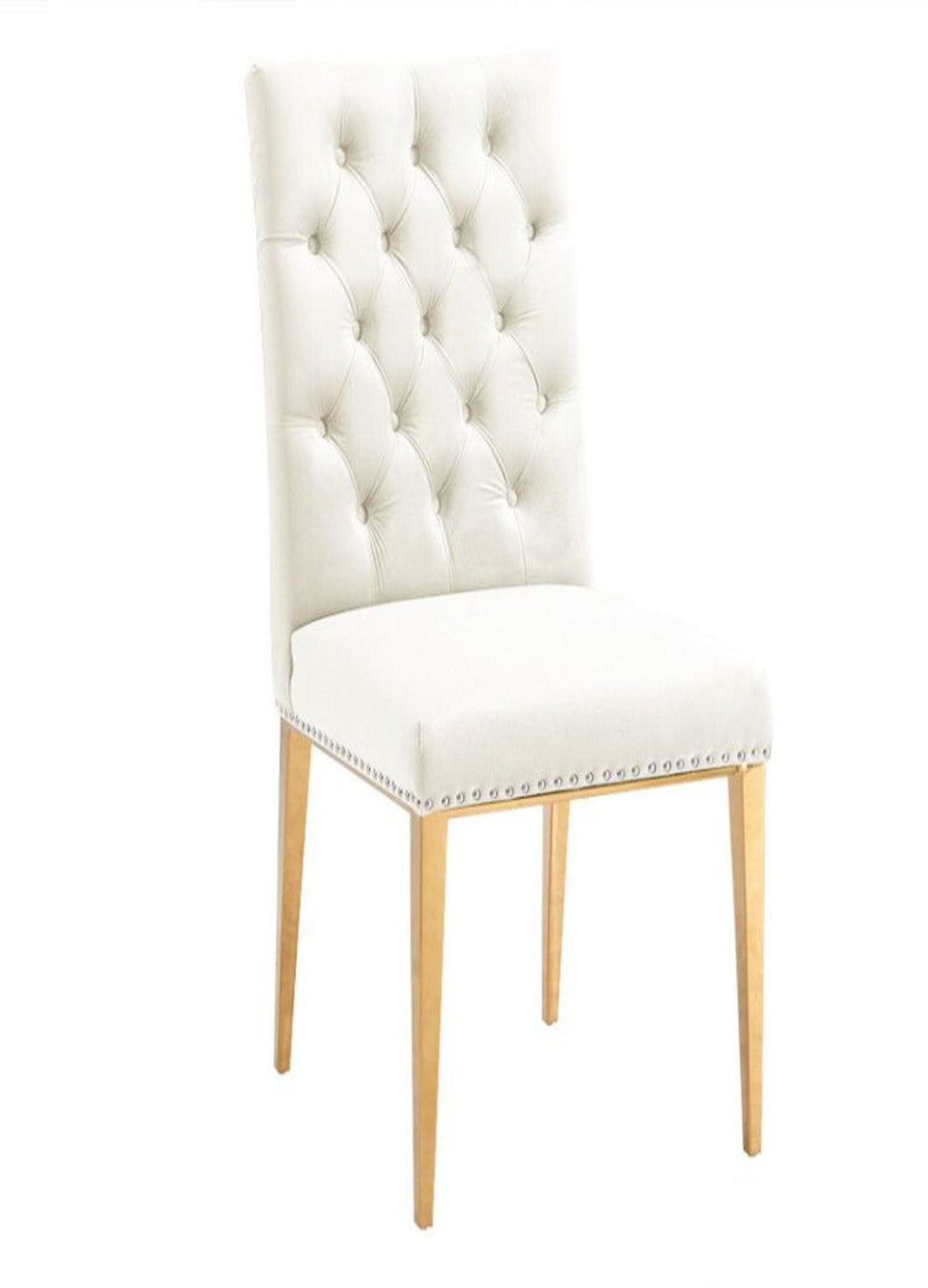 CHAIR-BUTTON-TUFTED WHITE VELVET W/ METAL LEGS - 2 PC MIN