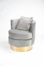 Load image into Gallery viewer, CHAIR-BARREL CHAIR-GREY VELVET W/GOLD BASE, PILLOW
