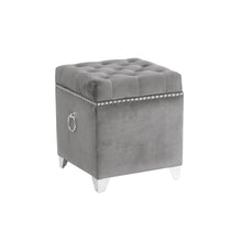 Load image into Gallery viewer, STORAGE OTTOMAN-SQUARE GREY VELVET W/METAL LEGS, TRIM
