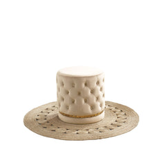 Load image into Gallery viewer, OTTOMAN-CREAM VELVET BUTTON-TUFTED ROUND OTTOMAN W/ SWIVEL BASE
