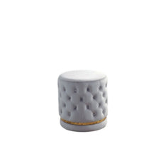 Load image into Gallery viewer, OTTOMAN-GRAY VELVET BUTTON-TUFTED ROUND OTTOMAN W/ SWIVEL BASE
