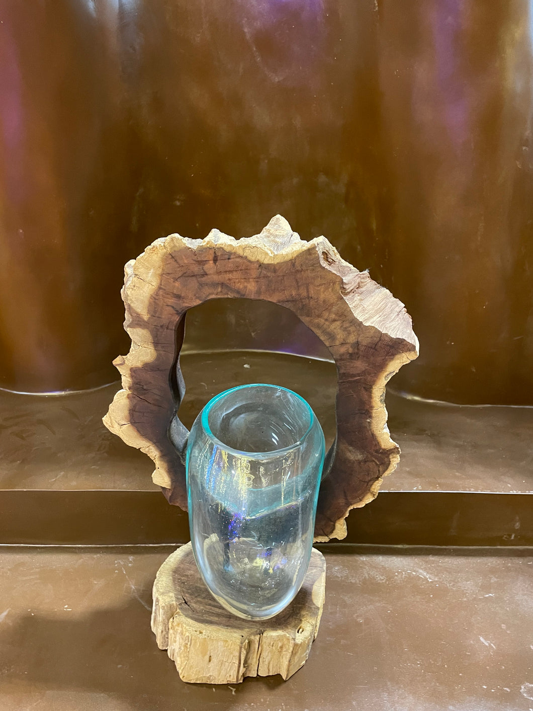 BLOWN GLASS WITH EROSIONED WOOD